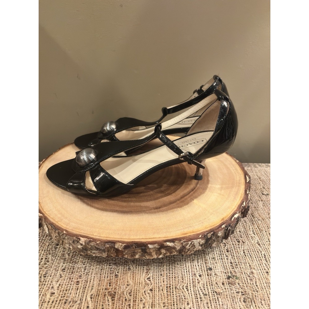 Coach Helena Patent Leather Heels With Coach Logo Black Size 6.5 - Picture 9 of 10